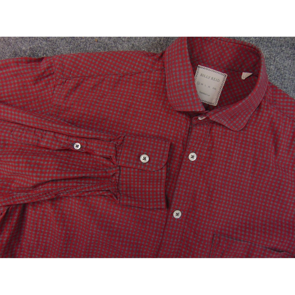 Billy Reid Button Down Shirt Men Small Red Grey Gingham Check Long Sleeve Casual